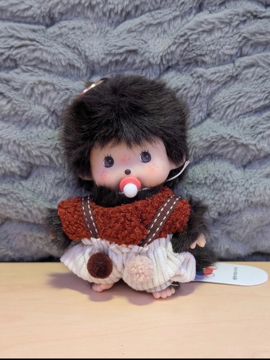 Monchhichi Accessories - Plush Brown Fur Doll with Pacifier and Pom-Pom Shorts